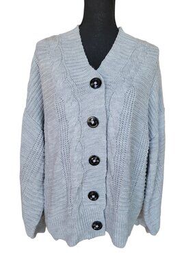 Love 83 Grey Cable Knit Button Front Cardigan Sweater Women's Size 3XL